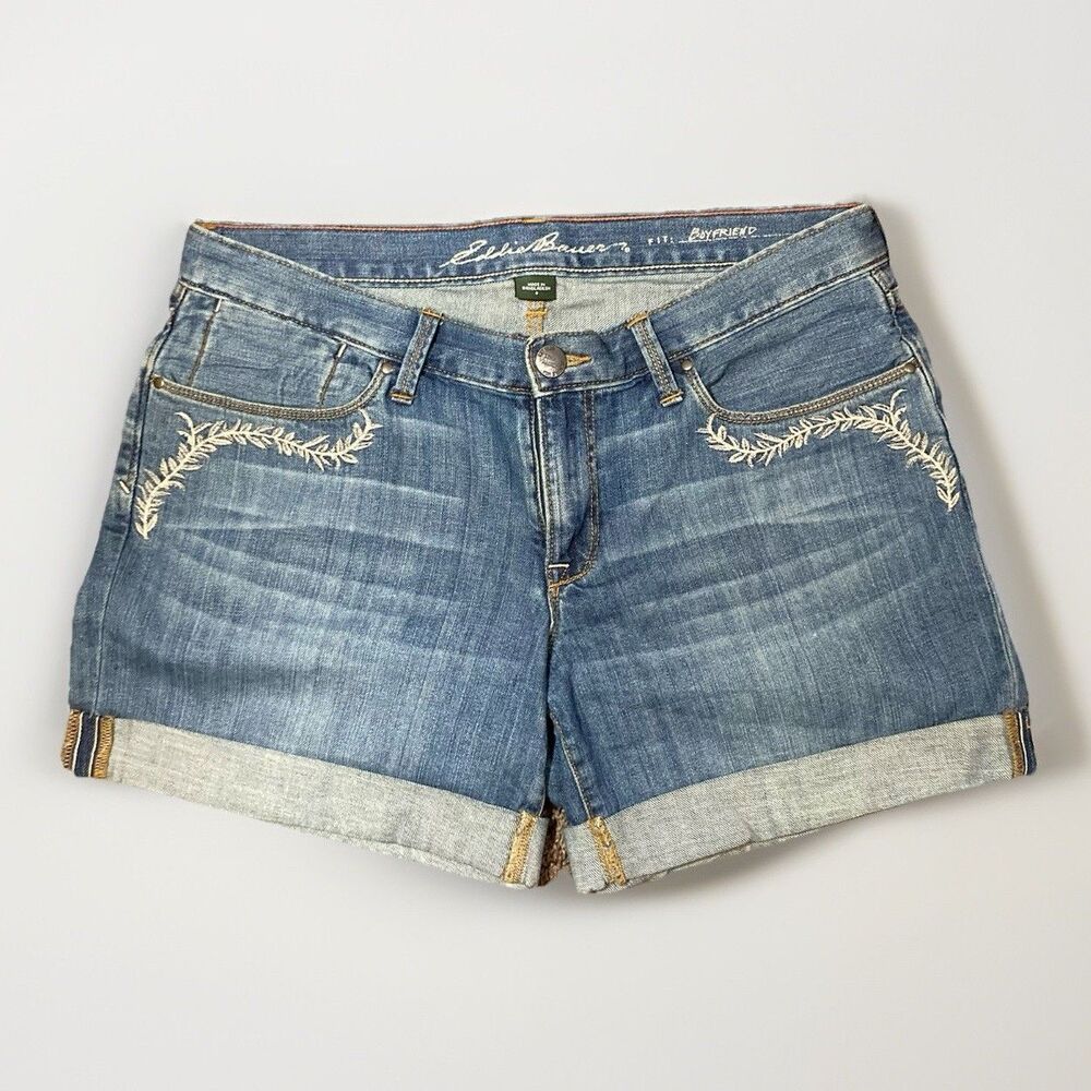 Eddie Bauer Blue Denim Boyfriend Cuffed Relaxed Fit Women Shorts Size 8